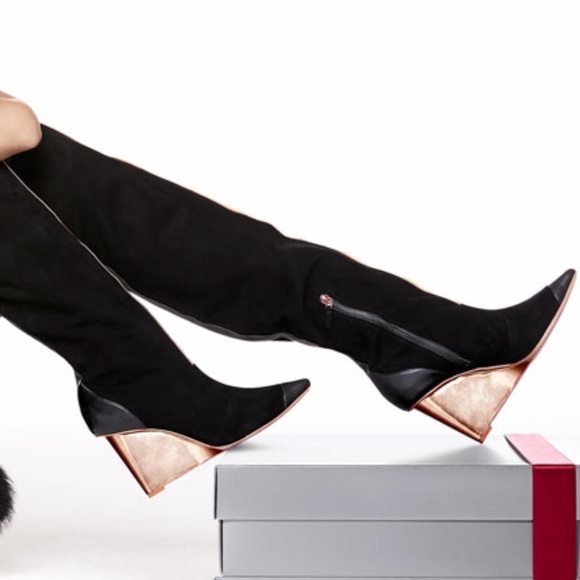 Sophia Webster Shoes - Sophia Webster Hallie OTK Black Suede/Leather Boot